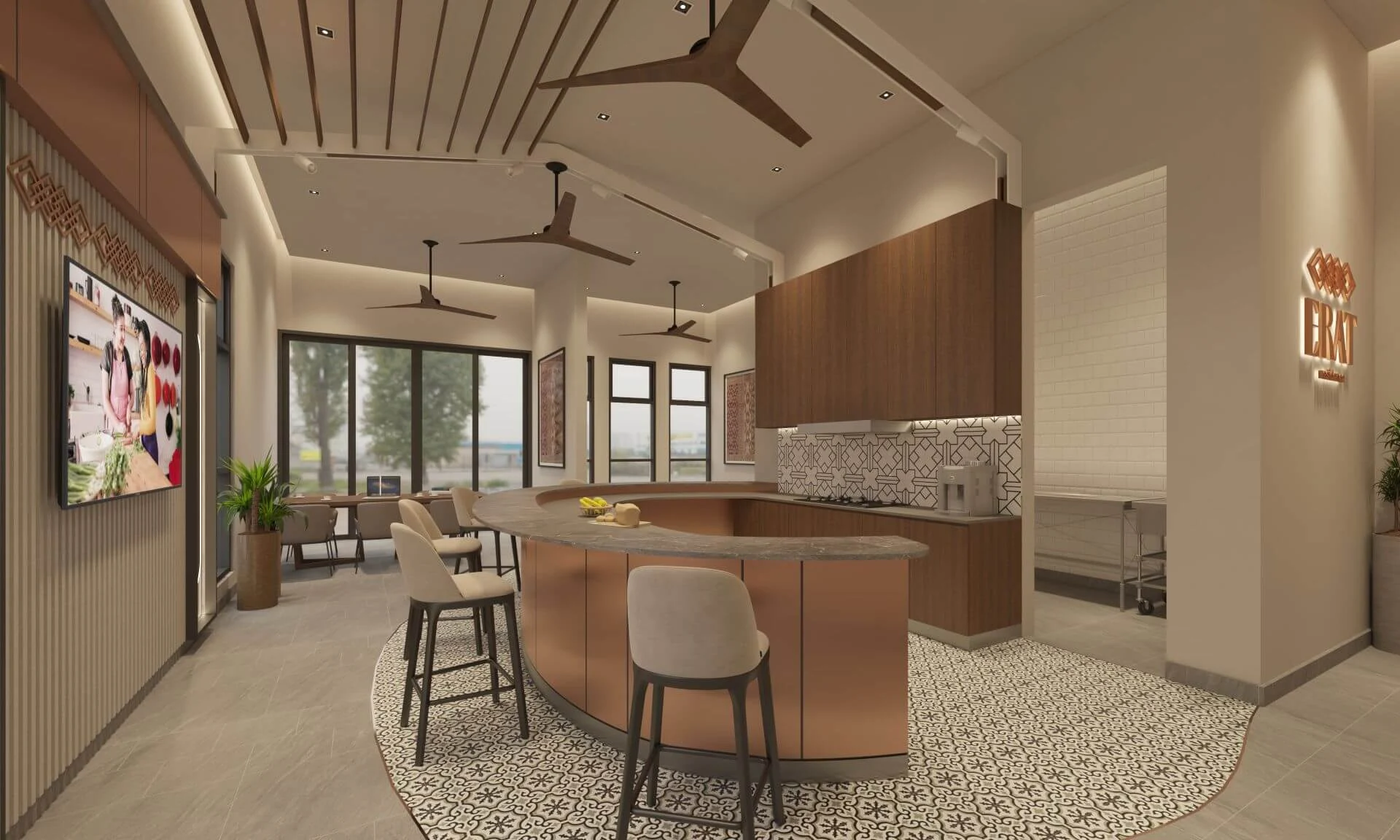 Communal kitchen and dining space